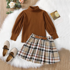 Children'S Outfit Sets Girls Plaid Skirt Suit Mid-High Collar Pullover Skirt Suit