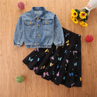 Children'S Outfit Sets Girls Long Sleeve Denim Jacket Butterfly Print Skirt Suit