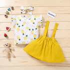 80cm Fruit Print Summer High Waist Suspender Skirt With Suspenders Attached