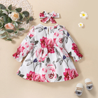 120cm Children Polyester Peony Flower Long Sleeve Lace Dress For Toddler Children
