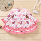 31.5in Pink Long Sleeve Children'S Dress Clothing With Bow On Waist 80CM
