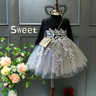120cm Girls Child Light Grey Tulle Net Yarn Skirt Princess Dress Black Shirt