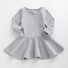 Spring And Autumn Children'S Dress Clothing Girls' Ruffled Long Sleeve Solid Color Dress