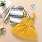 110cm Two Piece Summer Children'S Clothing Braces Skirt Casual Striped Long Sleeve Striped Top
