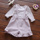 43.4in Striped Summer Children'S Clothing White Overalls Casual Strap Shorts