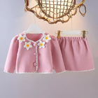 14KG 1M Girl Matching Shirt And Skirt Set 2 Piece Shirt Dress Crochet Flower