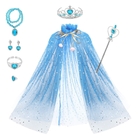 Silk Dress Pink Blue Children'S Clothing Accessories Dress With Tiara Crown Cape Set