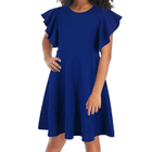 Girl's Flutter Sleeve Stretchy A-Line Swing Flared Skater Party Dress with Pockets for 4-12 Years Kids Skirt Dresses