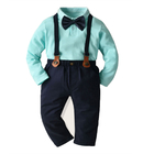 Bow Tie Polo Neck Top With Pants Boys Suit Baby Suspenders Outfit