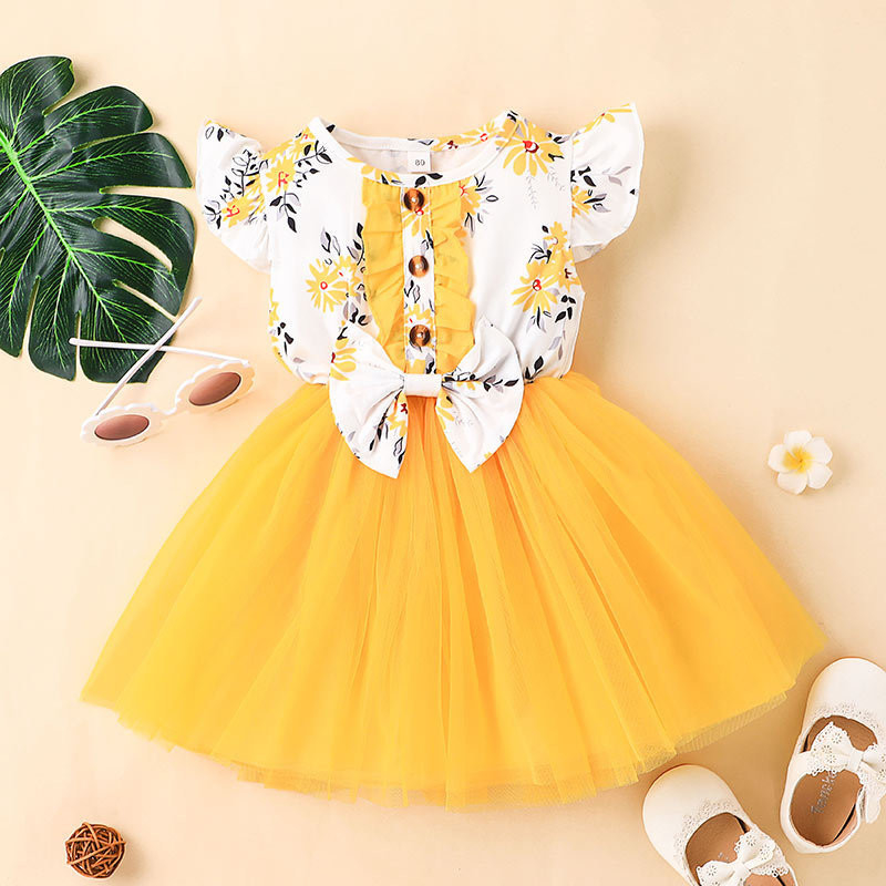 Baby Girl Printed Mesh Dress Summer Sweet Girls Children'S Dress Clothing