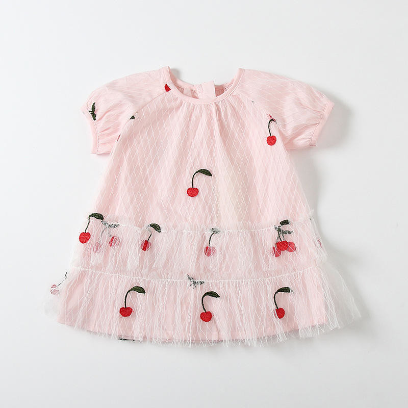 Baby Mesh Princess Dress Girls Cherry Dress Summer Children'S Clothing