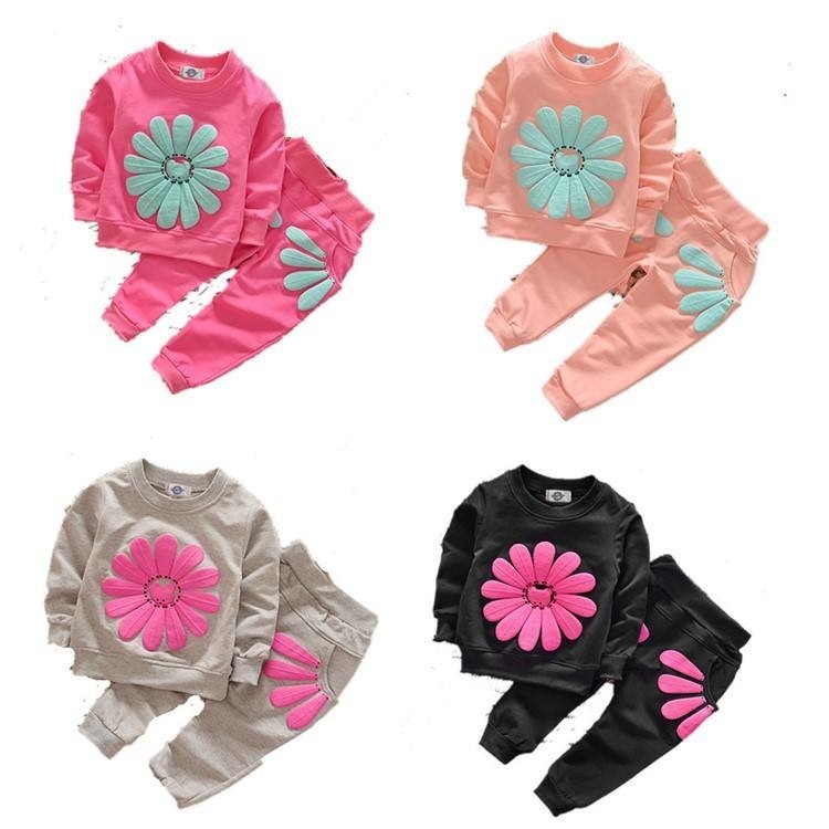 Children'S Outfit Sets Girls Sunflower 2 Piece Sets Kids Casual Sets
