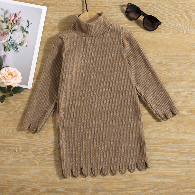 80cm Autumn Children'S Dress Clothing Turtleneck Long Brown Sweater