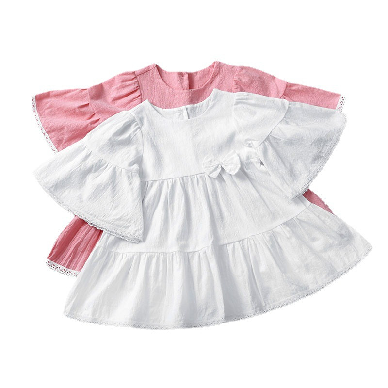 China Factory Dood Quality Children'S Dress Clothing Girl's Flared Sleeves With Bow Girls' Dresses