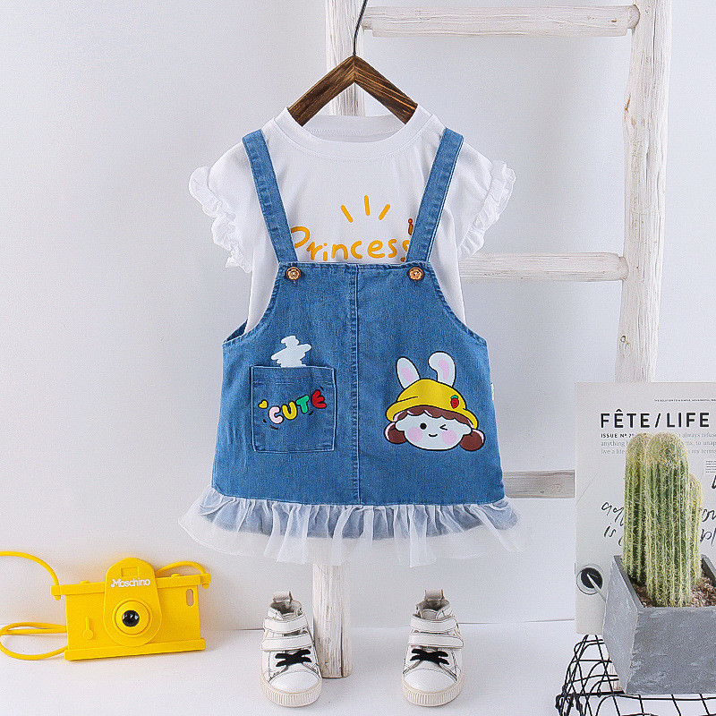 43.3in Children'S Outfit Sets Denim Skirt Lace For Toddler Girls