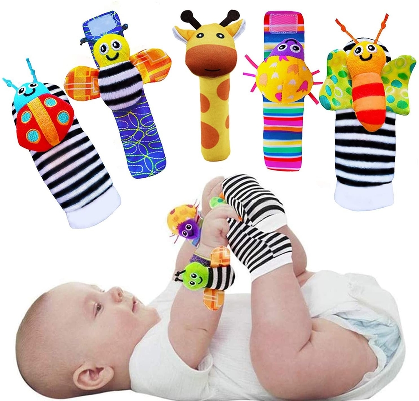 12 Months BABY Bunny Foot Finder & Wrist Rattles For Infants Socks Entertainment