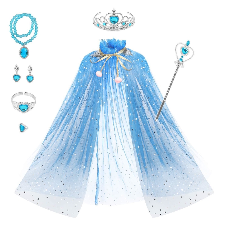 Silk Dress Pink Blue Children'S Clothing Accessories Dress With Tiara Crown Cape Set