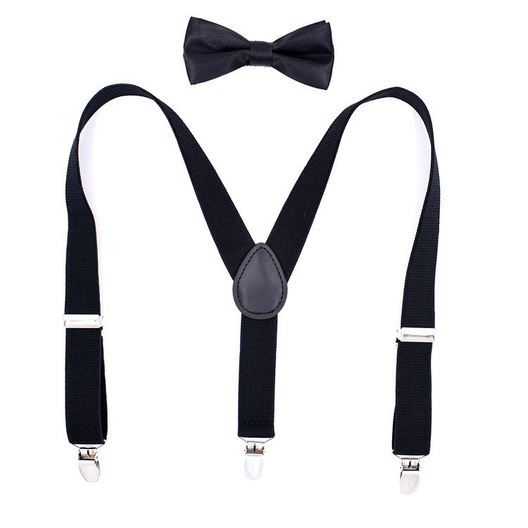 Black Leisure Cotton Children'S Clothing Accessories Elastic Suspenders Y Back Bowtie