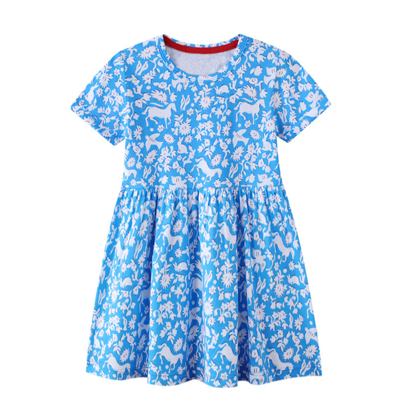New spring children's clothing short-sleeve printed cotton dress for girls