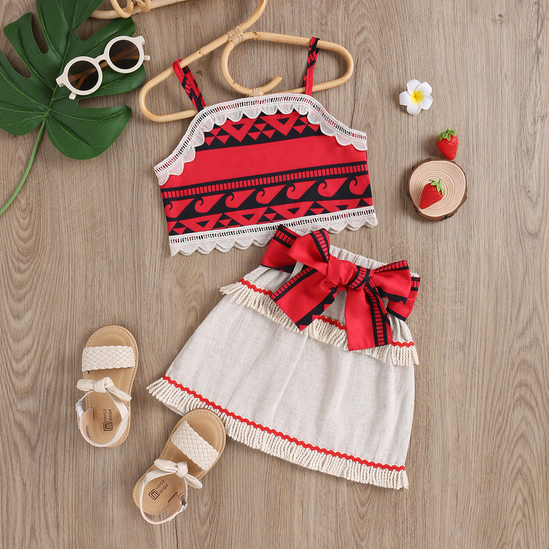 Cotton Ethnic Bohemian Style Girl Child Short Skirt Suit 3Y-8Y