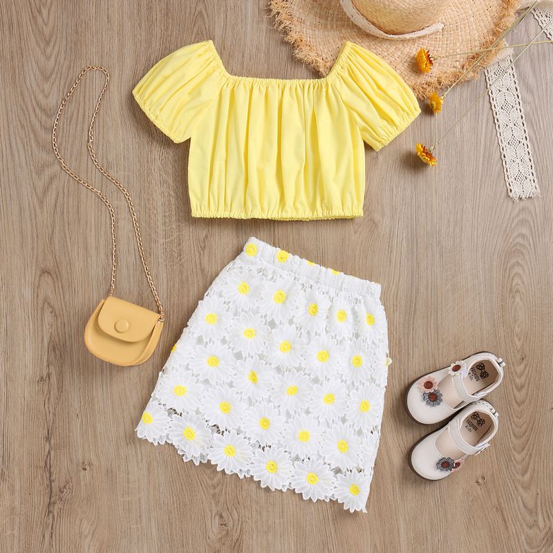 130cm Summer Children's Clothing Sunflower Print Girls' Two Piece Set