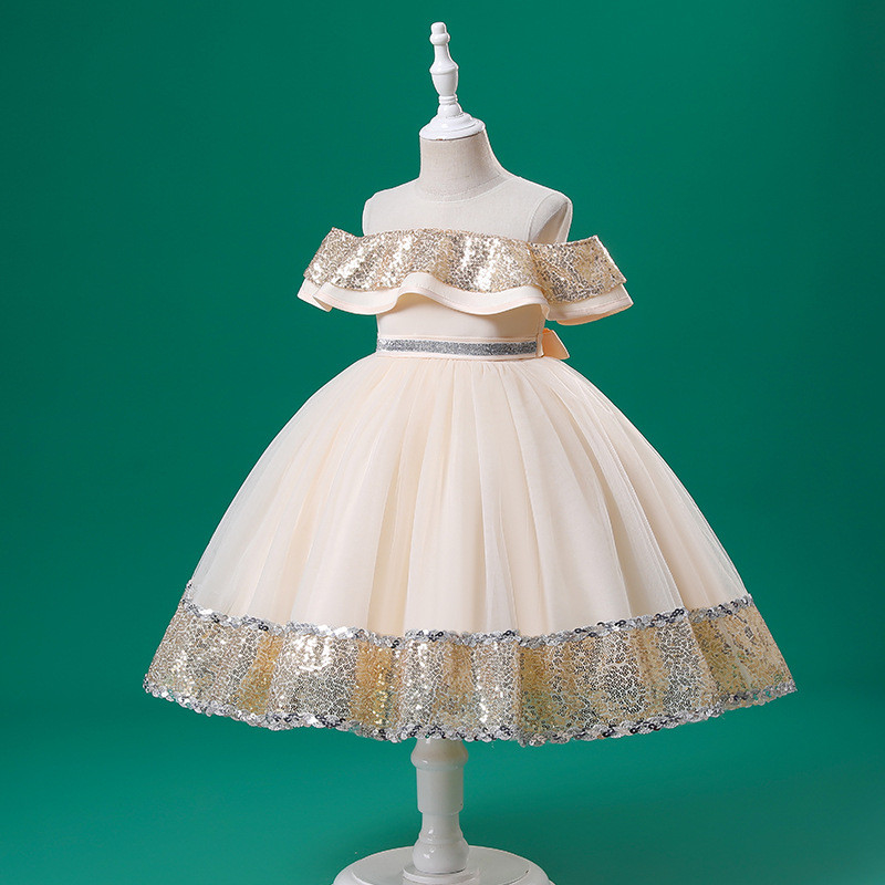 Cotton Children's Dress Clothing Mid length Sequin Design Girls Princess Dress