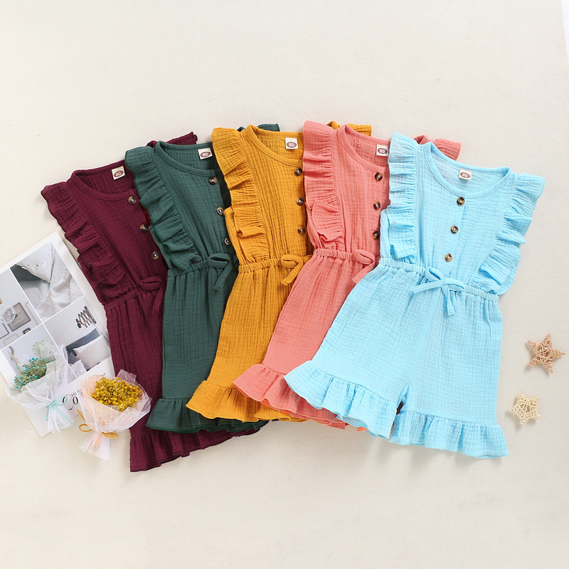 Children'S Outfit Sets Solid Color Ruffled Children'S Jumpsuit Multi Color Optional