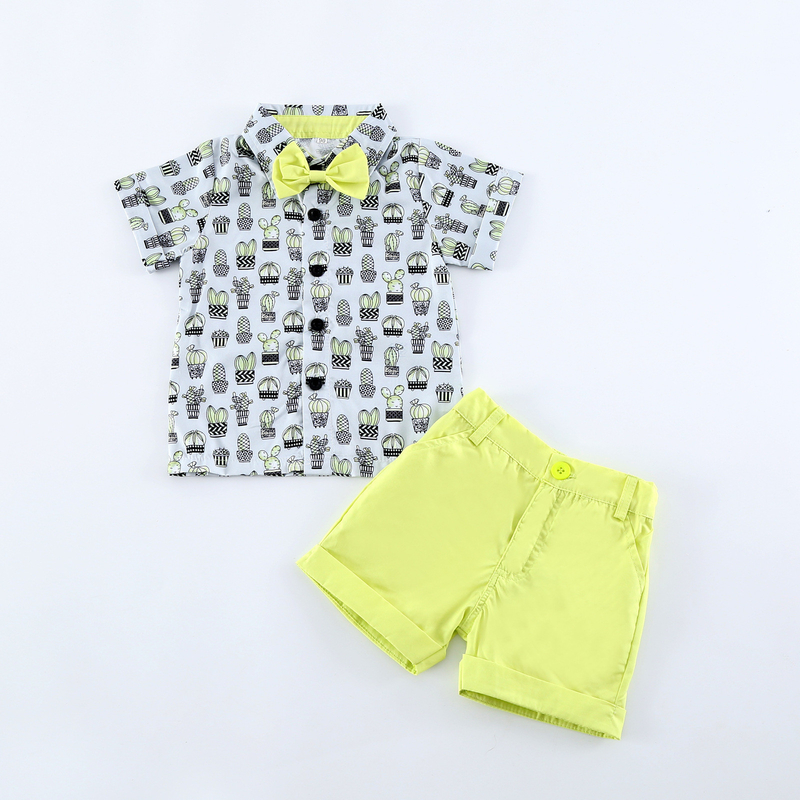 Children'S Outfit Sets Boys Shirt Shorts Suit Bow Tie Three Piece Set