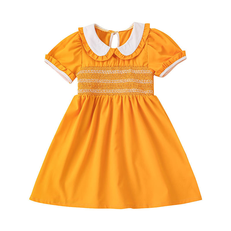 Girls Short Sleeve Dress Solid Color Children's Dress Clothing